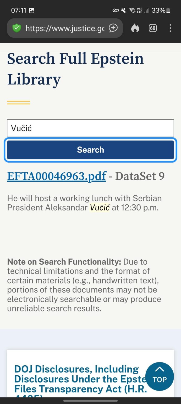 Vucic in Epstein files