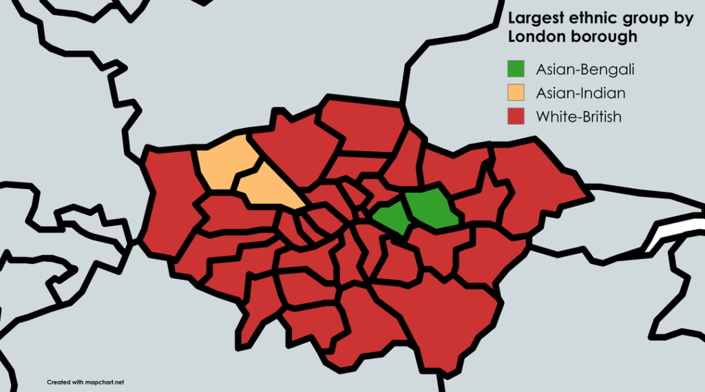 Largest ethnic group by London borough (2021 census)