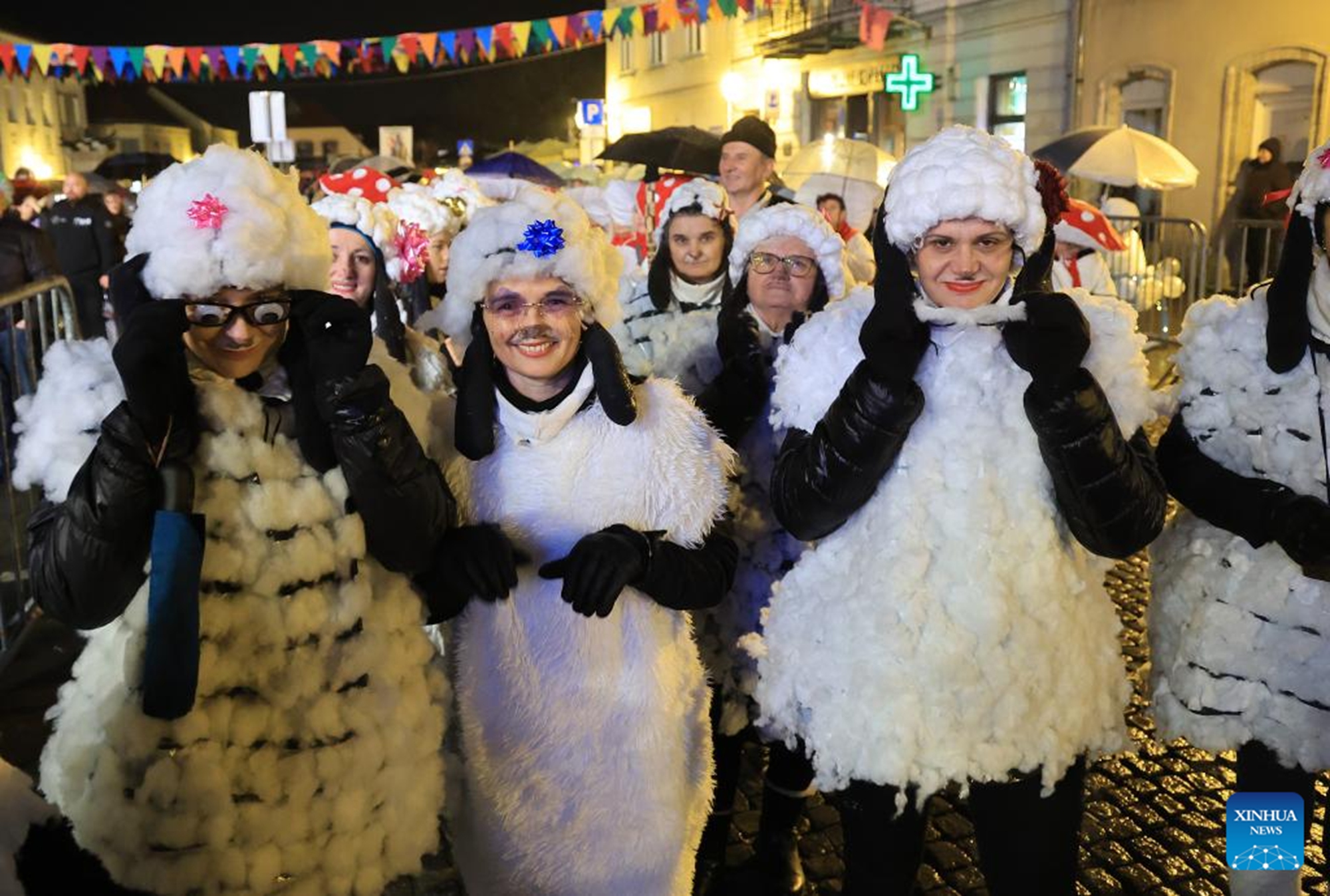 People participate in a carnival parade in Samobor, Croatia, Feb. 14, 2026. (Marko Prpic/PIXSELL via Xinhua)