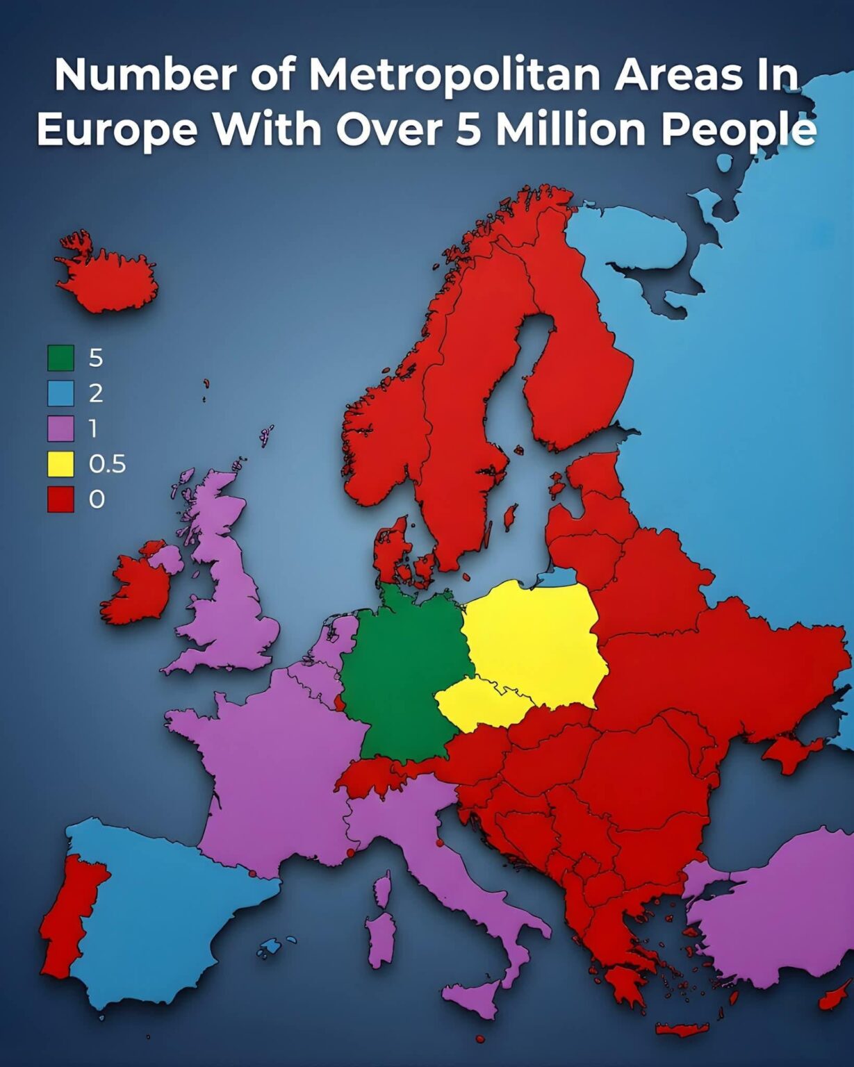 Number of Metropolitan Areas In Europe With Over 5 Million People