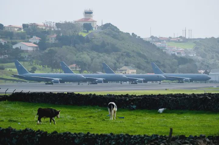 Lajes Airfield in the Azores, Portugal registers the biggest movement of US aircraft to date (Feb 18 2026) - 11 KC-46 Pegasus tankers, 12 F-16 Viper fighter jets, and one C-17 Globemaster III military cargo plane. Plus 400 soldiers.