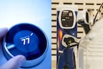 A smart thermostat and electric vehicle. "Virtual power plants" can help harness and distribute energy that’s been generated in homes onto the grid when demand is at its peak, using technologies like these. 