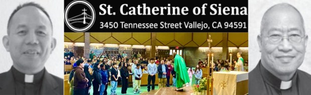 St. Catherine of Siena in Vallejo recently blessed and welcomed several young adults attending its Rite of Christian Initiation of Adults (RCIA) or Order of Christian Initiation of Adults (OCIA) program. While permanent pastor Father Glenn Jaron (left) was on bereavement leave, visiting priest Father Pierre Celestin Musoni (center) and Father Jess Soriano (right) gladly filled-in. Please visit www.StCatherineVallejo.org for details on RCIA/OCIA and their many ministries like Mensa Christie which cook and deliver over 1,500 hot meals per week to Vallejo's houseless community. (Photo courtesy Nestor Aliga)