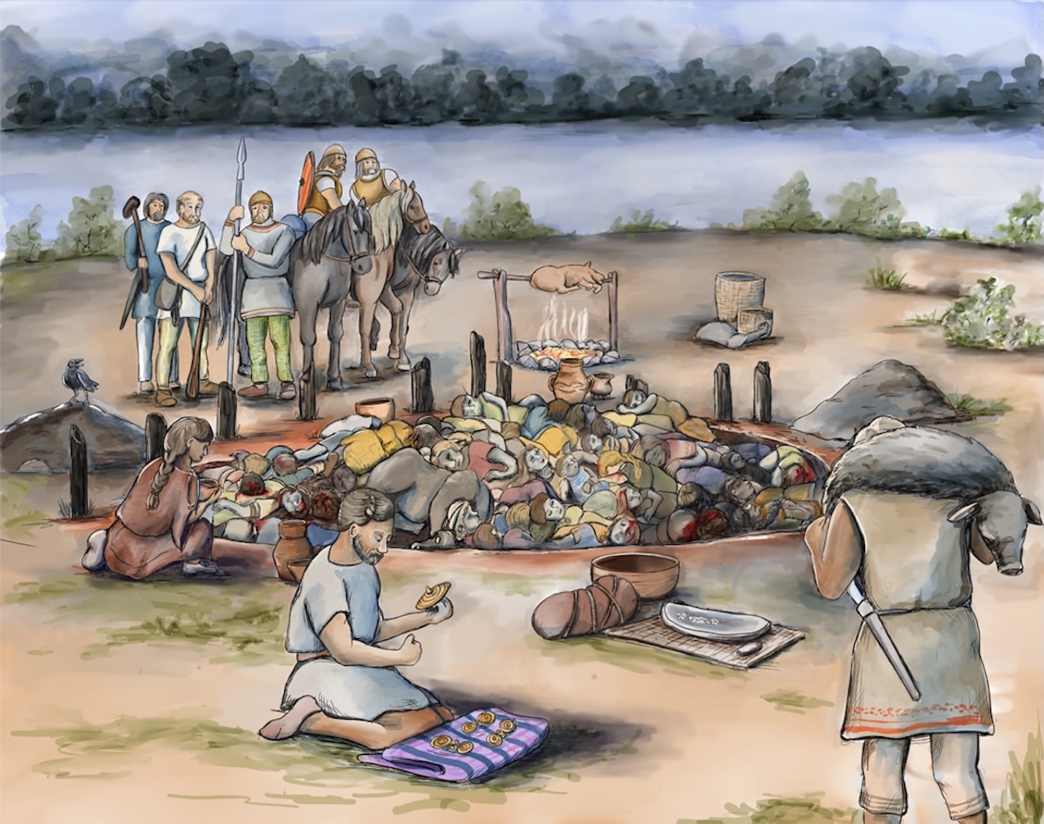 An artist's interpretation of the scene at Gomolava approximately 2,800 years ago. Credit: Sara Nylund Graphics