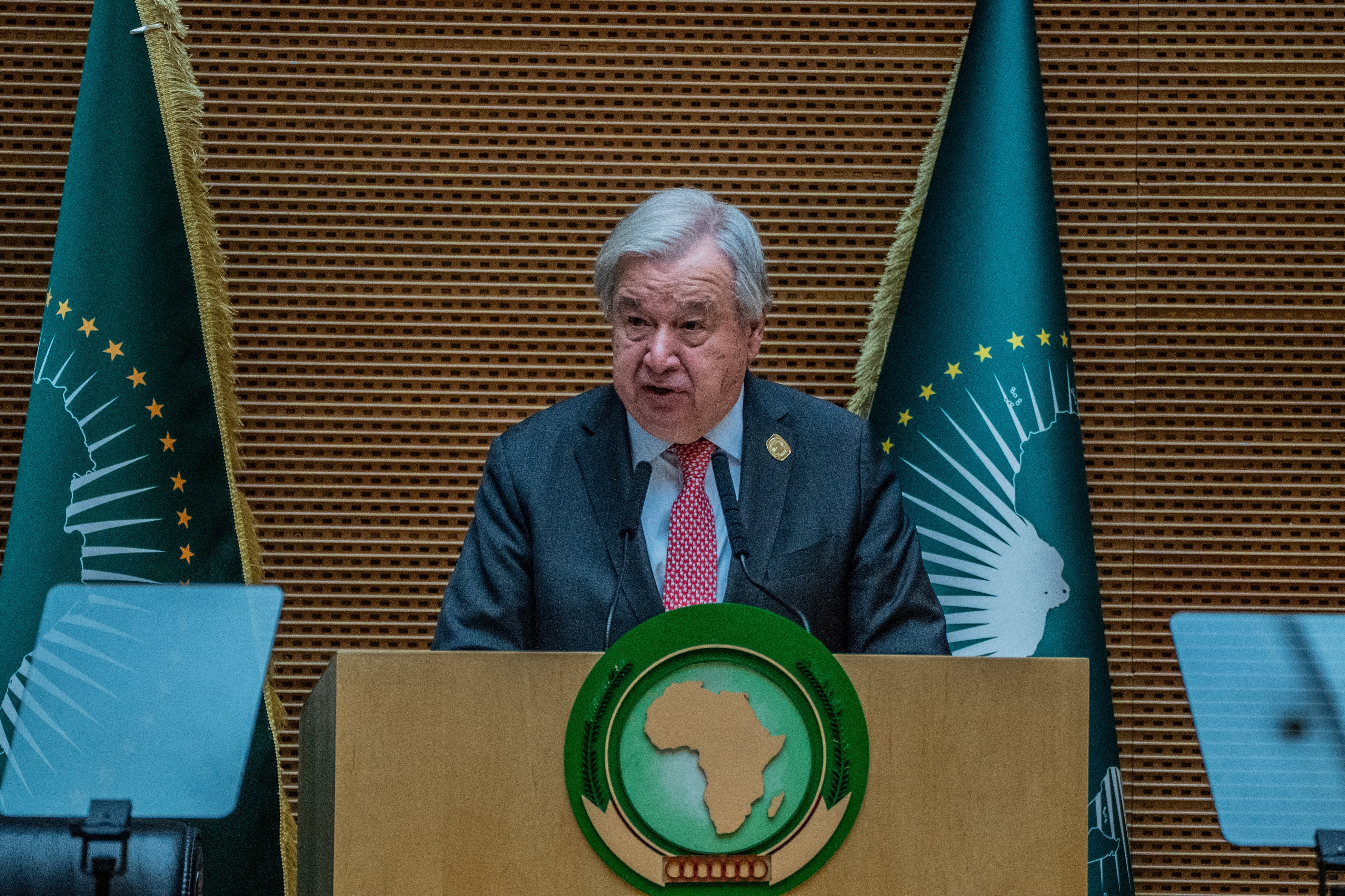 UN secretary general Antonio Guterres speaks at the Italy Africa Summit