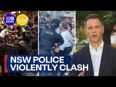 Police violently clash with protesters during anti-Israeli President rally | 9 News Australia