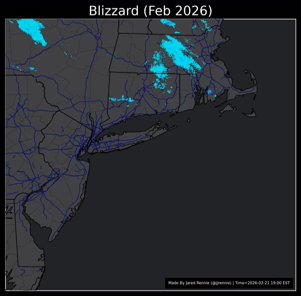 Loop of Northeast Blizzard (Feb 2026) Using Data from NOAA's Multi-Radar Multi-Sensor (MRMS) System