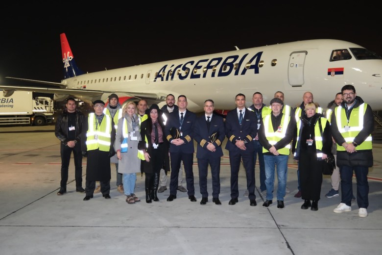An Embraer E195 aircraft, registered YU-ATD, arrives in Belgrade after joining Air Serbia’s fleet. The 118-seat jet will operate on European routes. [ Photo credit: Air Serbia ]