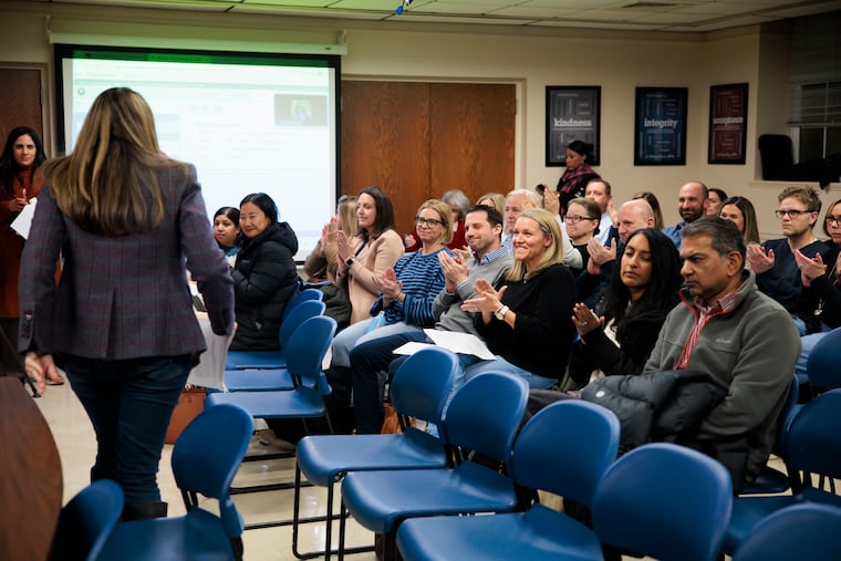 Parent Luciana Librandi walks back to her seat after speaking during a Radnor school board committee meeting last week.