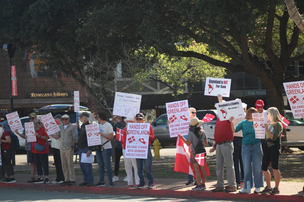 Solvang demonstrators stand with Denmark, tell U.S. administration 'Hands off Greenland!'