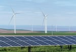 Solar panels and wind turbines work to create clean electric power, at Wheatridge Renewable Energy Facility, May 24, 2022. Portland General Electric announced this week that the Morrow County, Ore., site is one of several locations where it will make significant investments into renewable energy in the coming years.