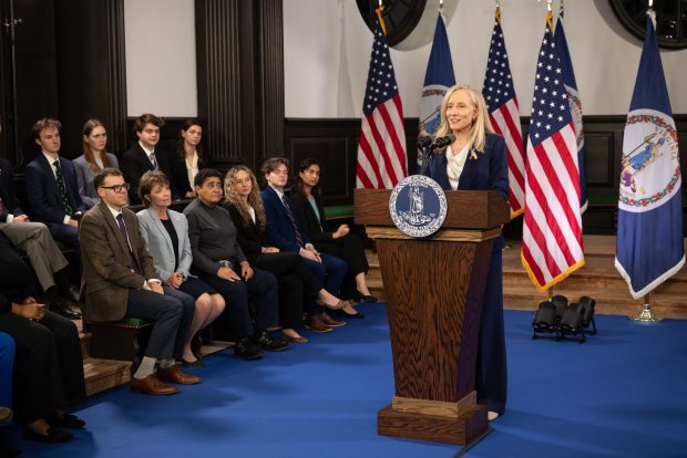 About 60 Virginians were in the audience during Gov. Abigail Spanberger's remarks, including about two dozen William & Mary students and members of Williamsburg City Council. (Office of Governor Abigail Spanberger)