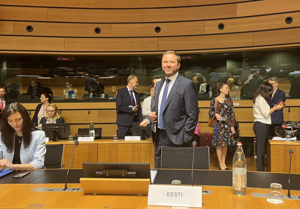 The Estonian foreign minister, Margus Tsahkna, at a EU foreign ministers' meeting in Luxembourg on 26 June 2023. Photo by the Estonian foreign ministry.