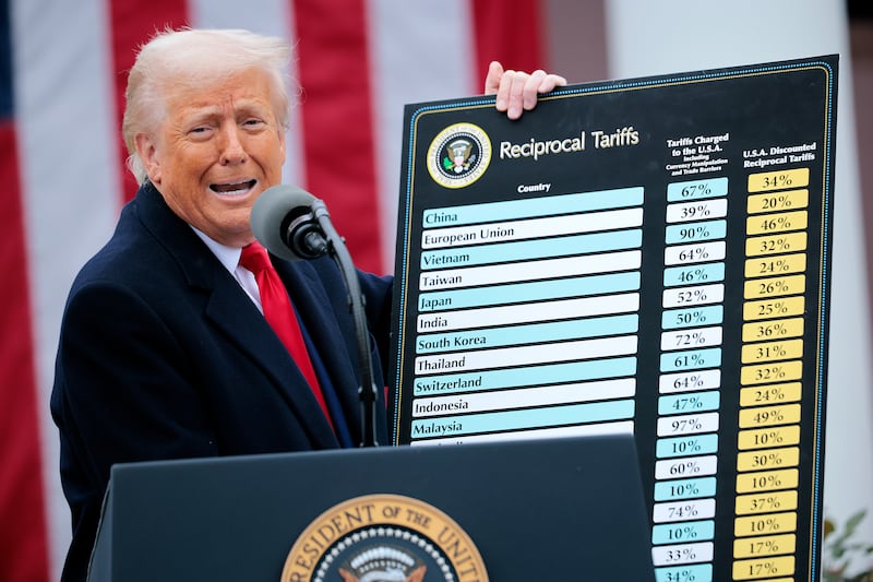 President Donald Trump holding up his tariff chart on what he called “Liberation Day” on April 2 as he has moved to impose sweeping tariffs on countries around the world since taking office.