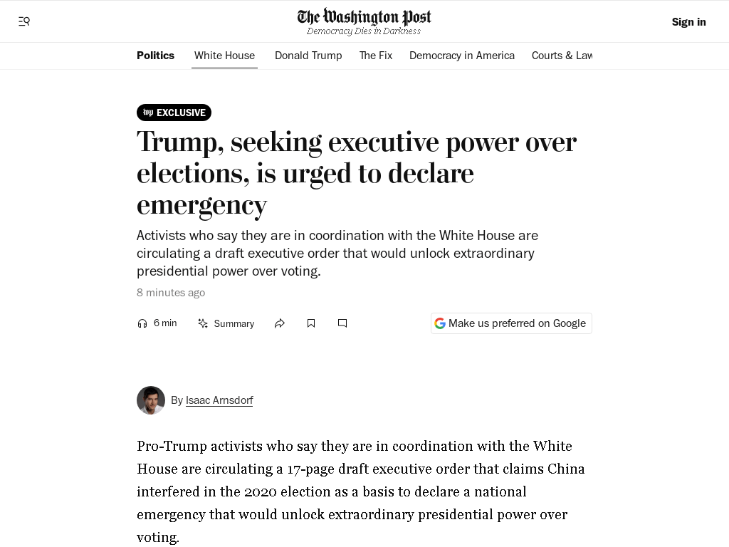 Trump, seeking executive power over elections, is urged to declare emergency