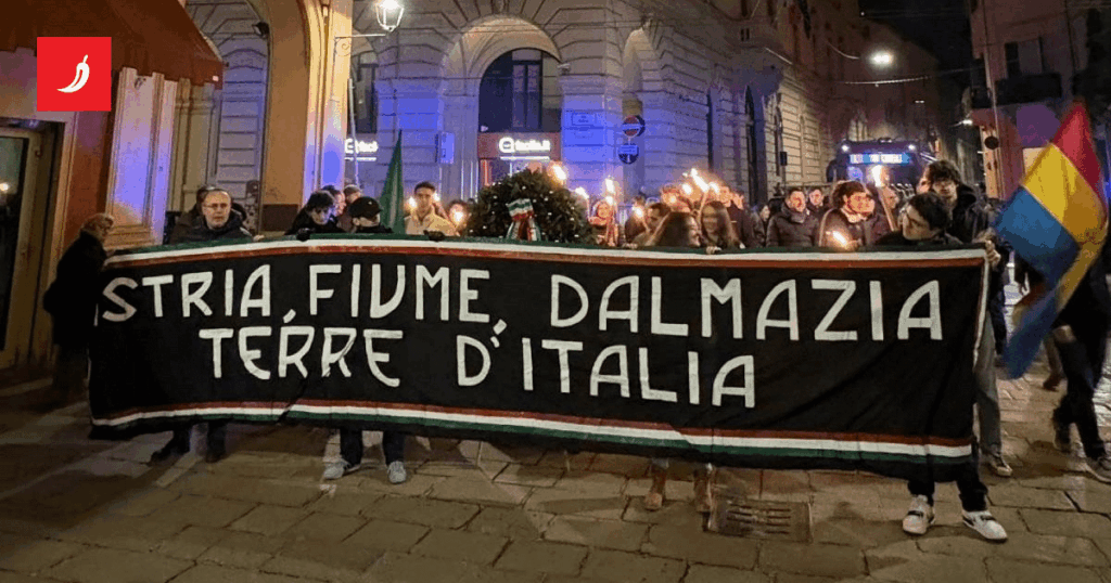 "Istria, Rijeka, Dalmatia - Italian countries". This is the banner of the Italian right
