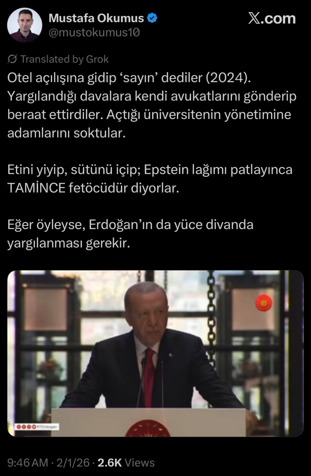 Erdoğan's speech in the past years regarding the Rixos hotel and Mücahit Ören, whose names were included in the Epstein list