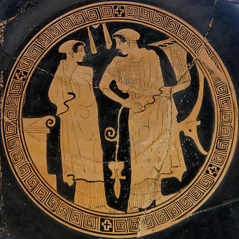 Photo of women near an alter. Interior from an Attic red-figure kylix ca. 450 BC. How was abortion perceived in Ancient Greece?