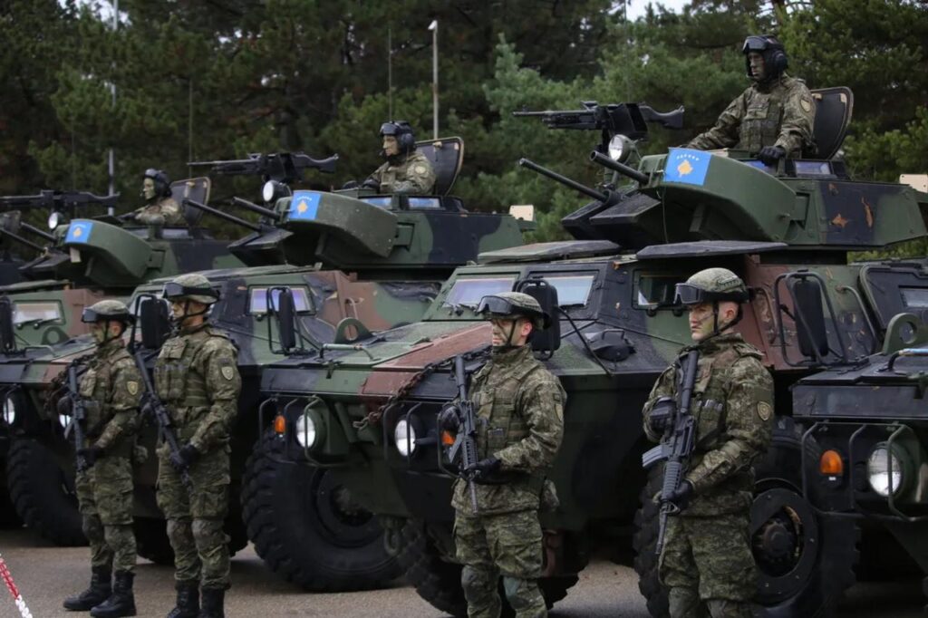 Soldiers stand on guard as the Kosovo Security Force (FSK) opens its barracks across the country to the public on the occasion of
