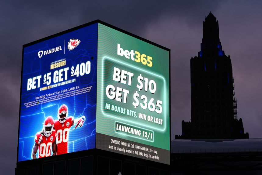 Advertisements for sports betting apps are seen in downtown Kansas City, Missouri, in November.