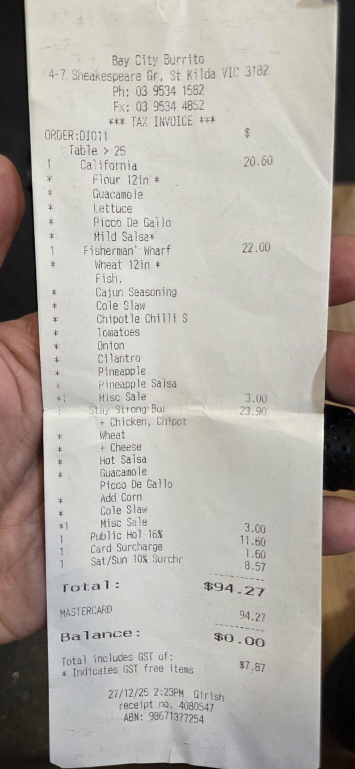 Is this normal? Bay city burrito 26% surcharge