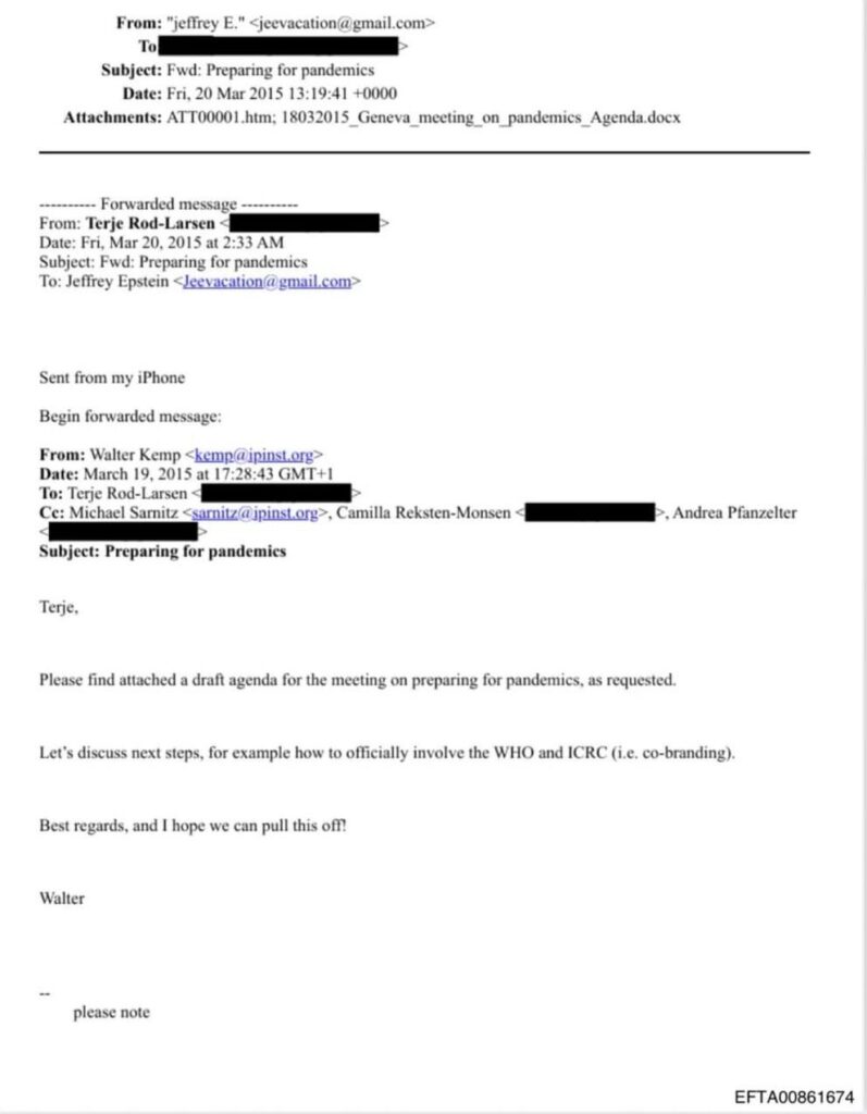 Email shows Terje Rød-Larsen and Jeffrey Epstein collaborating on "Pandemic" preparations