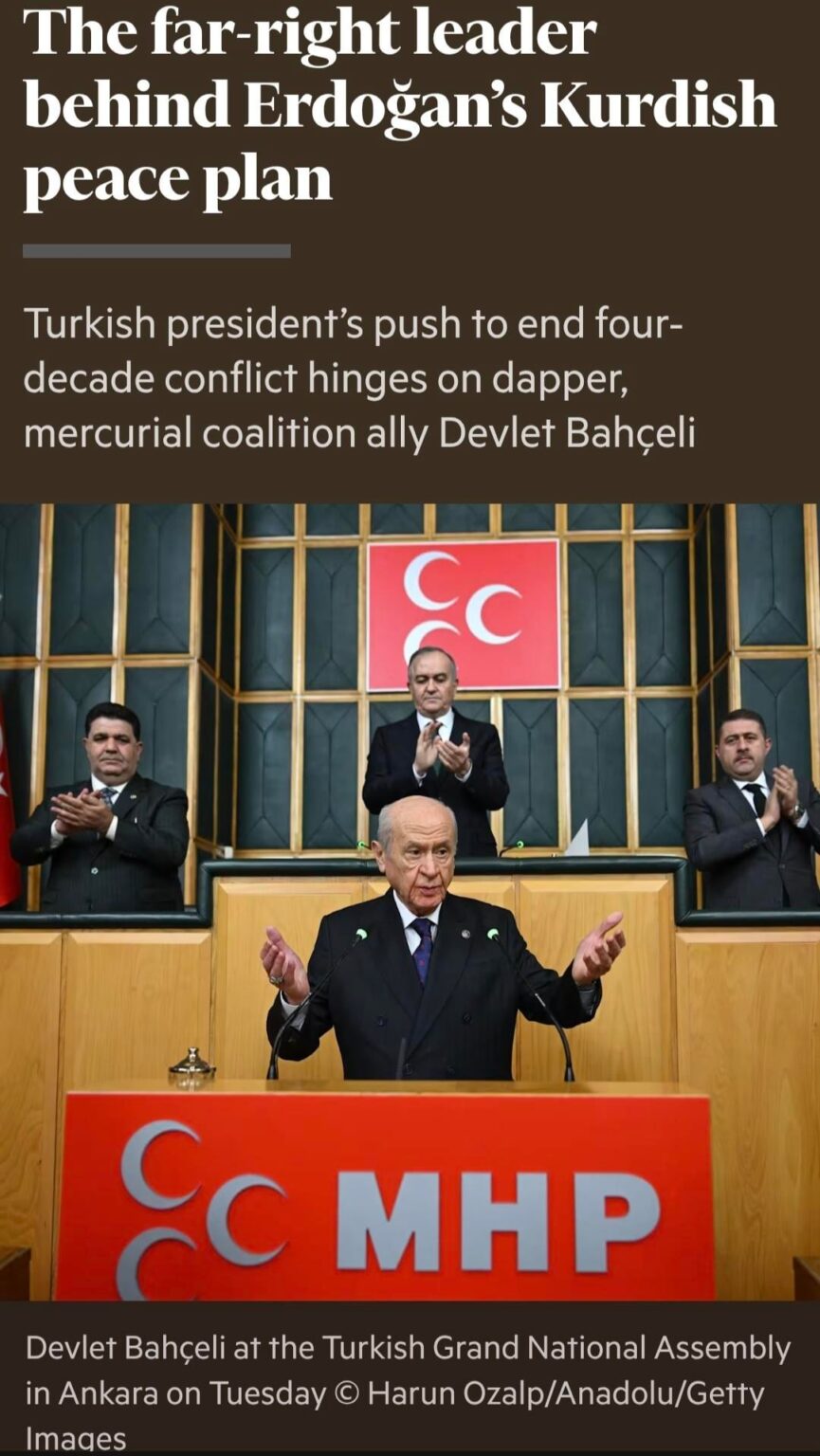 Financial Times, which makes almost no news about Türkiye, reported on the betrayal process. He referred to Öcalan as "Kurdish guerrilla leader" in the news.