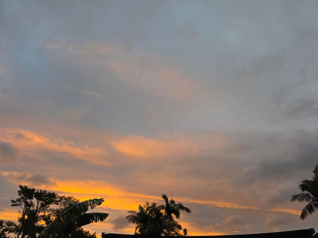 Cloud report, sunset edition: Some nice Stratocumulus duplicatus (2 layers, 1.2Km & 1.4Km) gave a canvas to paint Rayleigh scattered orange sunset light this evening. The gusty winds probably supplying the dust to bend the higher frequency colours. This morning had pleasing Cirrus & Cirrocumulus too