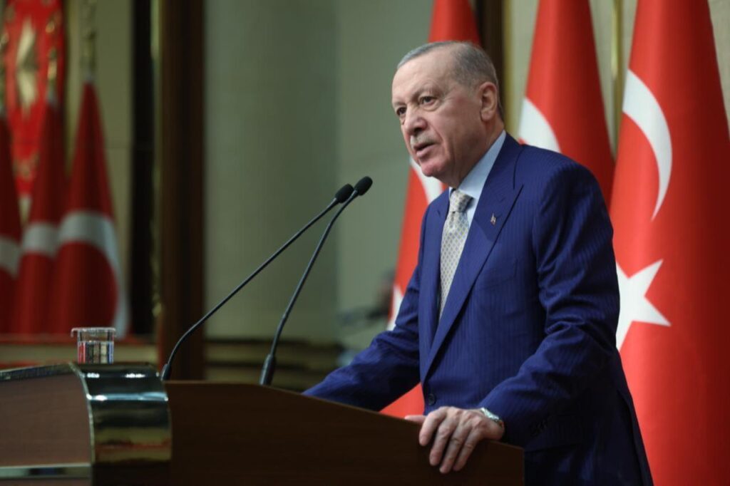 President Recep Tayyip Erdogan makes a speech during a meeting at Bestepe Nation’s Exhibition Hall in Ankara, Türkiye, on Dec. 25, 2025. (Photo via Turkish Presidency)
