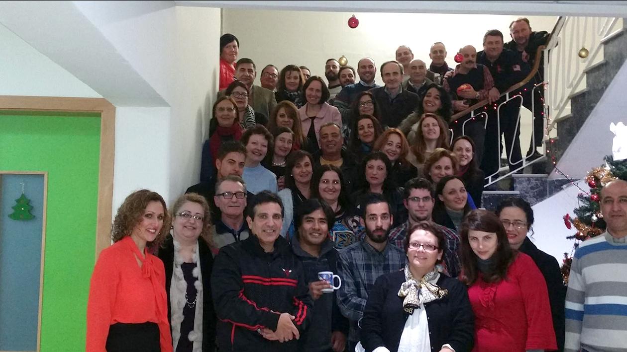 Staff at the school’s new premises at the ex-Maria Reġina School during a Christmas staff party in December 2014.