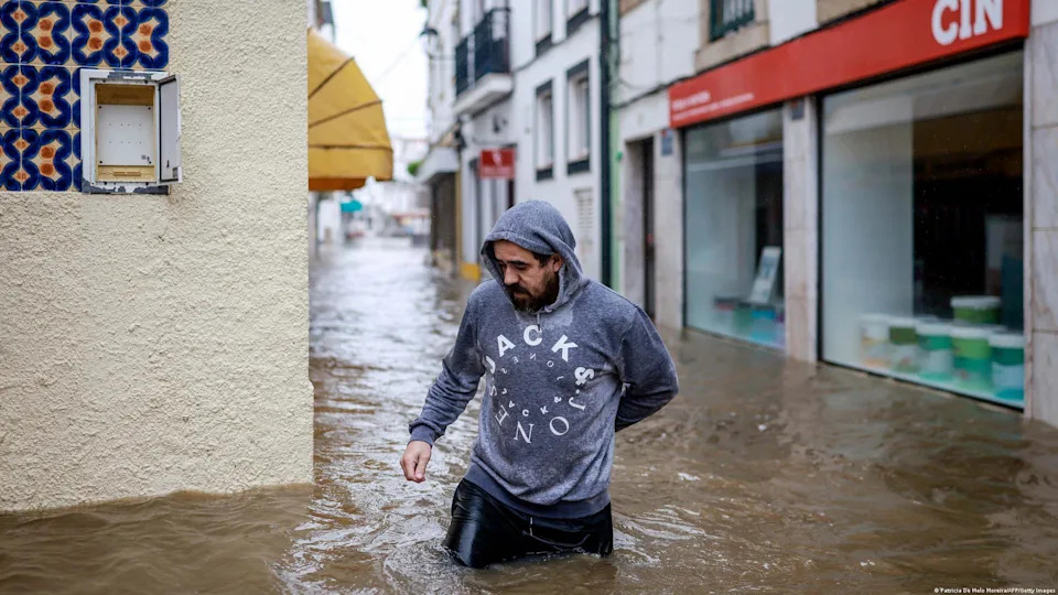 The Sado River burst its banks, flooding the center of Alcacer do Sal in southern Portugal<span class="copyright">Patricia De Melo Moreira/AFP/Getty Images</span>