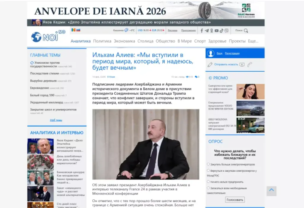 Moldovan portal covers Aliyev’s interview on peace with Armenia