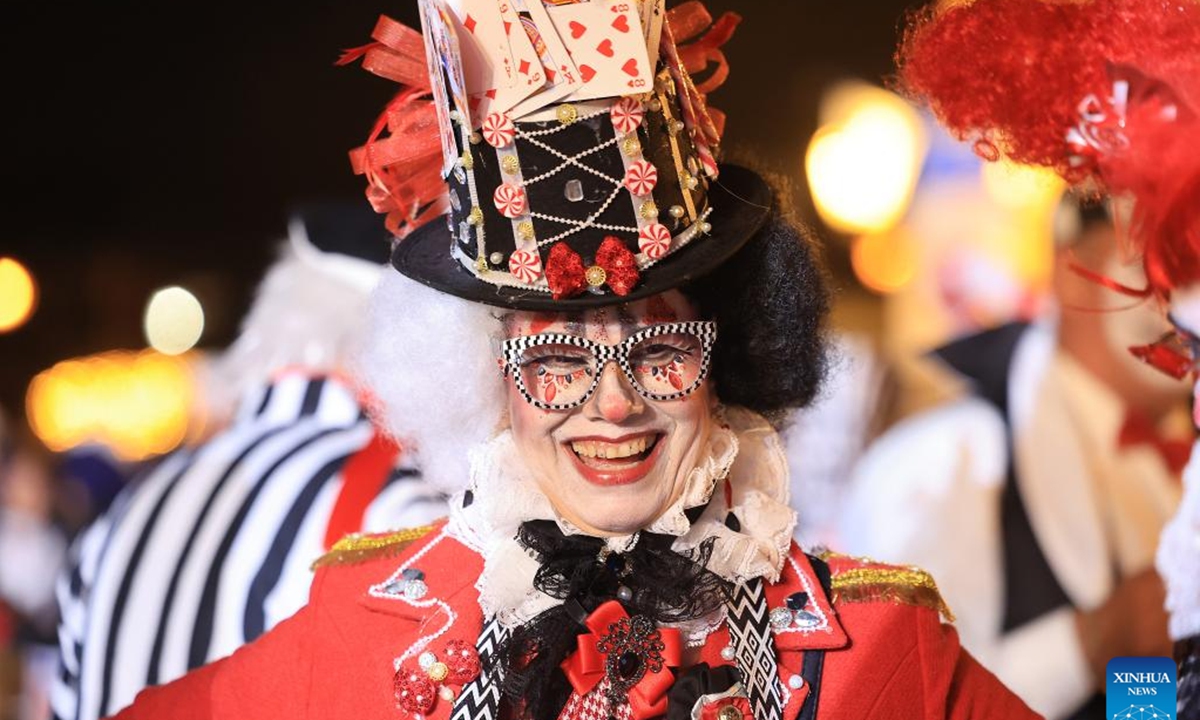 People participate in a carnival parade in Samobor, Croatia, Feb. 14, 2026. (Marko Prpic/PIXSELL via Xinhua)