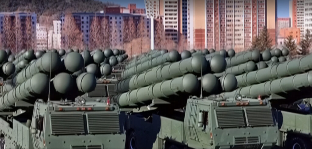 North Korea unveils 50 new 600mm nuclear launchers with artificial intelligence on the eve of a crucial Workers’ Party congress, raising tensions on the Korean peninsula Short-range missile launch vehicles lined up during a military display in North Korea ahead of a Workers