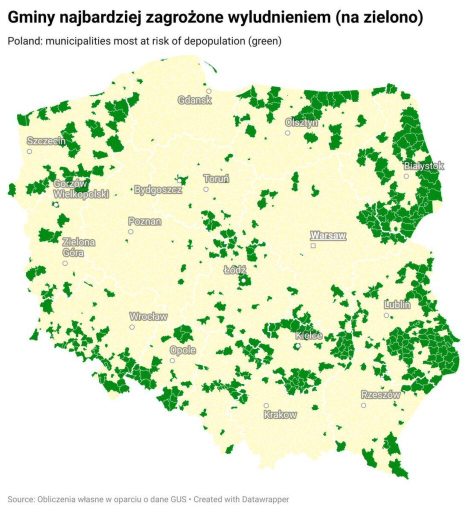 Communes most at risk of depopulation - map