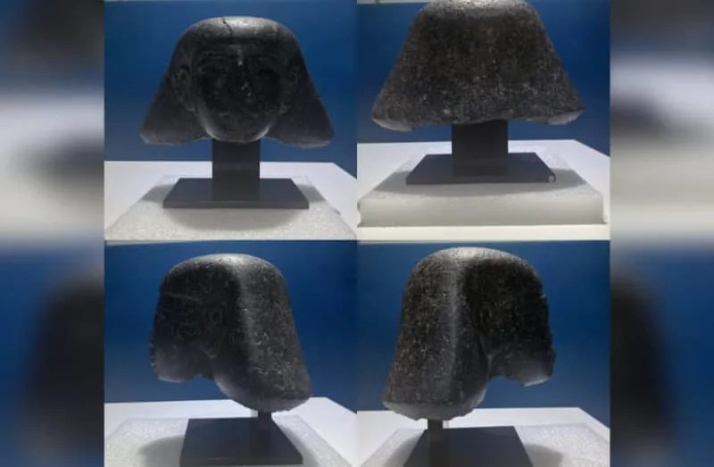 The 3,500-year-old stone head stolen from Luxor, Egypt, during the Arab Spring, February 8, 2026. (credit: Dutch Government Information and Heritage Inspectorate, Education, Culture, and Science Ministry. )