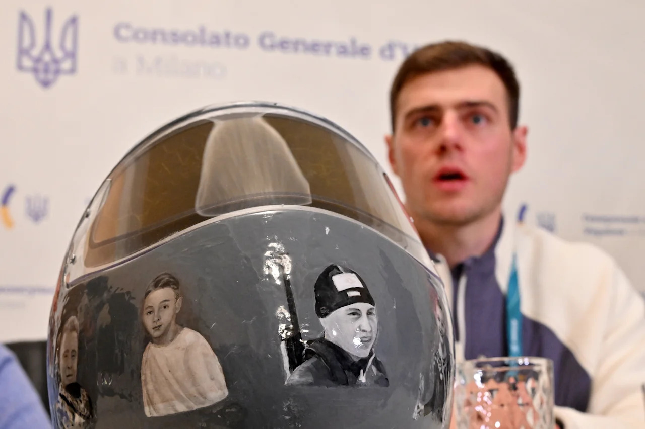 12 February 2026, Italy, Mailand: Olympia, Olympic Winter Games Milan Cortina 2026, skeleton pilot Vladislav Heraskevych (Ukraine) speaks at a press conference at the Ukrainian consulate in Milan. Heraskevych was excluded from the competition because he insisted on wearing a helmet with photos of Ukrainian athletes who were killed in the Russian war of aggression. Photo: Peter Kneffel/dpa (Photo by Peter Kneffel/picture alliance via Getty Images)