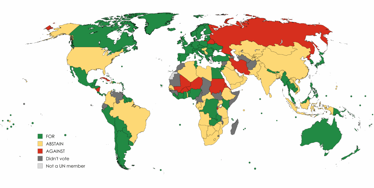 How each UN member voted on the UN General Assembly Resolution that calls for Support for lasting peace in Ukraine