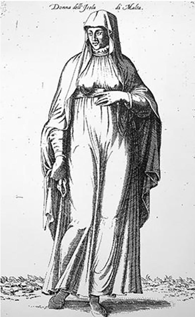 An illustration of a Maltese courtesan in 1577