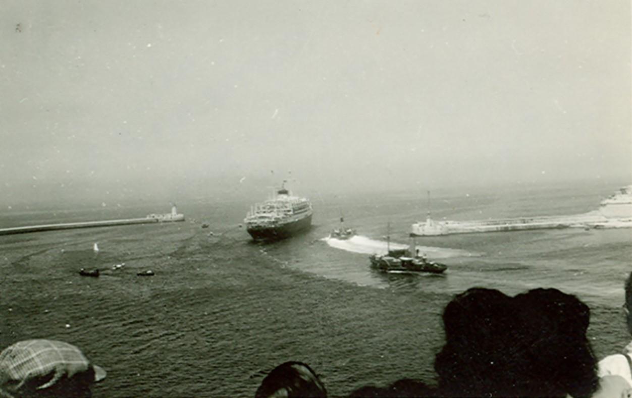 The Vulcania leaving Malta’s Grand Harbour for Halifax and New York on June 17, 1948. Maltese regularly crossed the Atlantic on board this and other ships. Photo: Frank and Yvonne Gatt, original taken by Times of Malta
