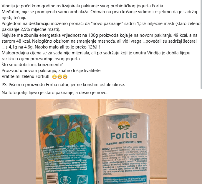 Have you also noticed a change in Fortia yogurt?