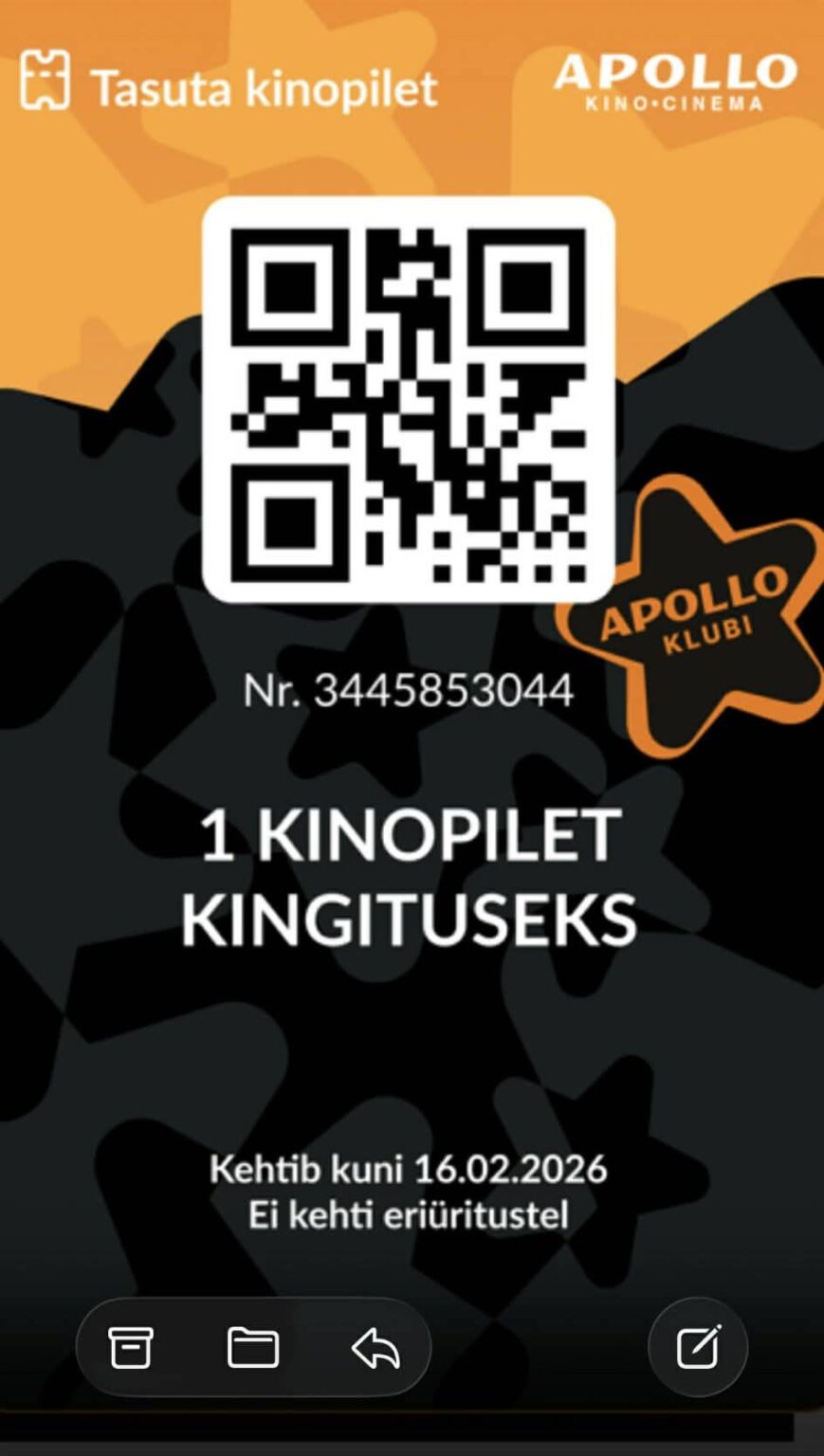 Apollo gift ticket with today's date