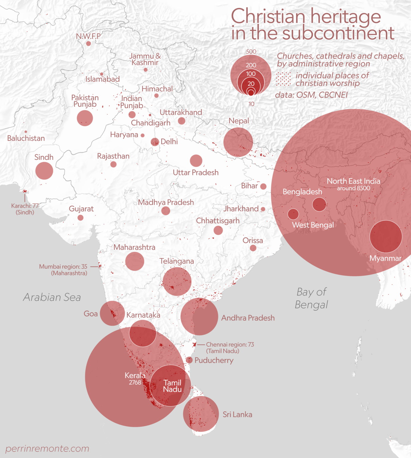Churches, cathedrals and chapels of South Asia [OC]
