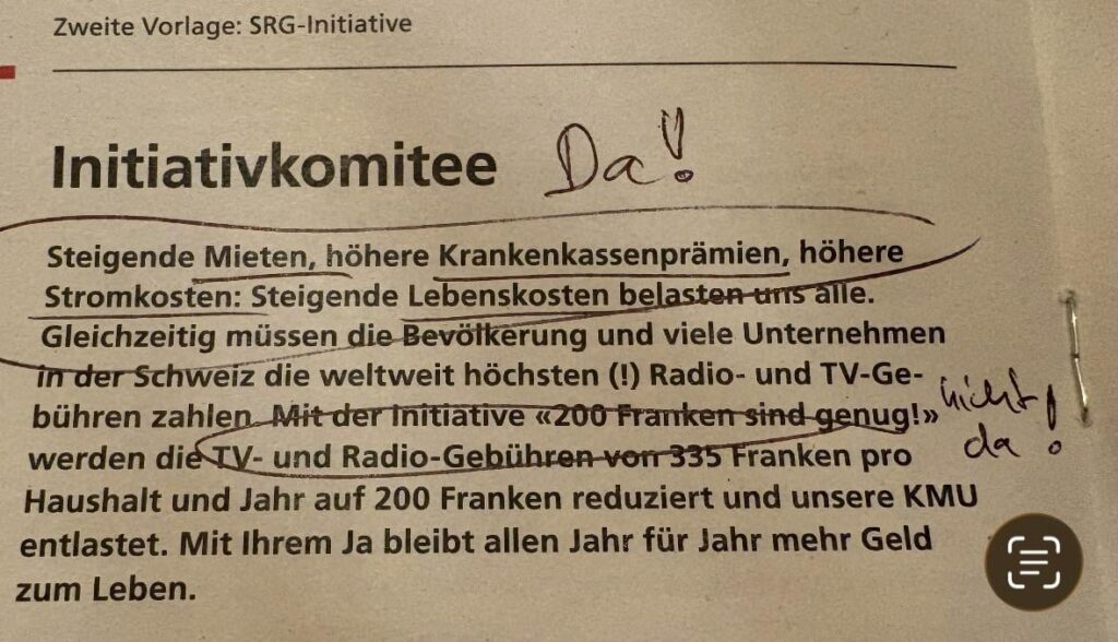 Why does the initiative committee do nothing about what it states in the arguments, but instead wants to save a ridiculous 135 euros per year?