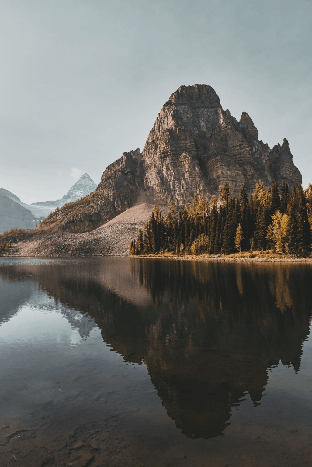 Mount Assiniboine reflected in Lake Magog, Canada