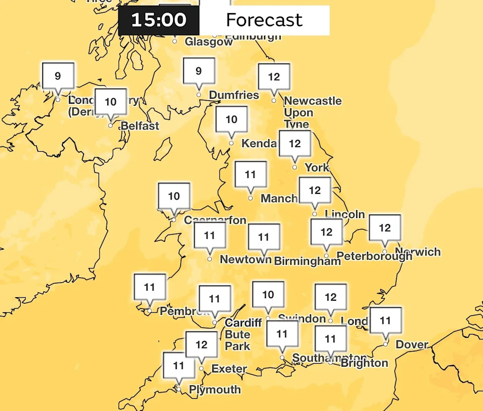 Visualisation showing that Sunday will see a slight rise in temperature.