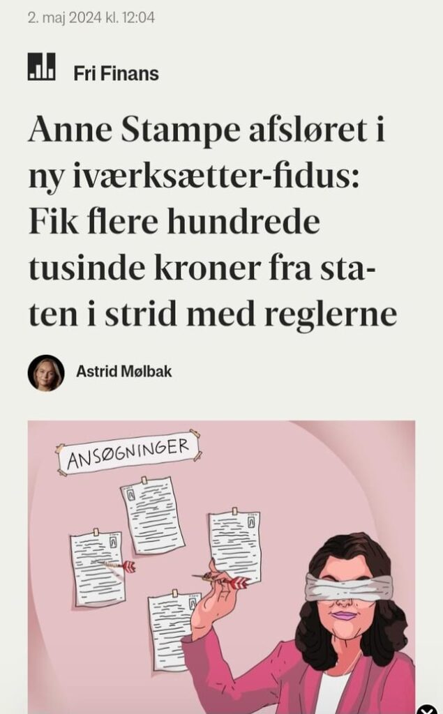 Anne Stampe has shown changed criteria for participation in the courses for which the Nordic Female Foundation received over 17 million in funding in the spring of 2023. Of this, 10.2 million from the Danish Business Authority and over 7.5 million in EU funding. There no longer seems to be compliance with the criteria in the application (screen 3)