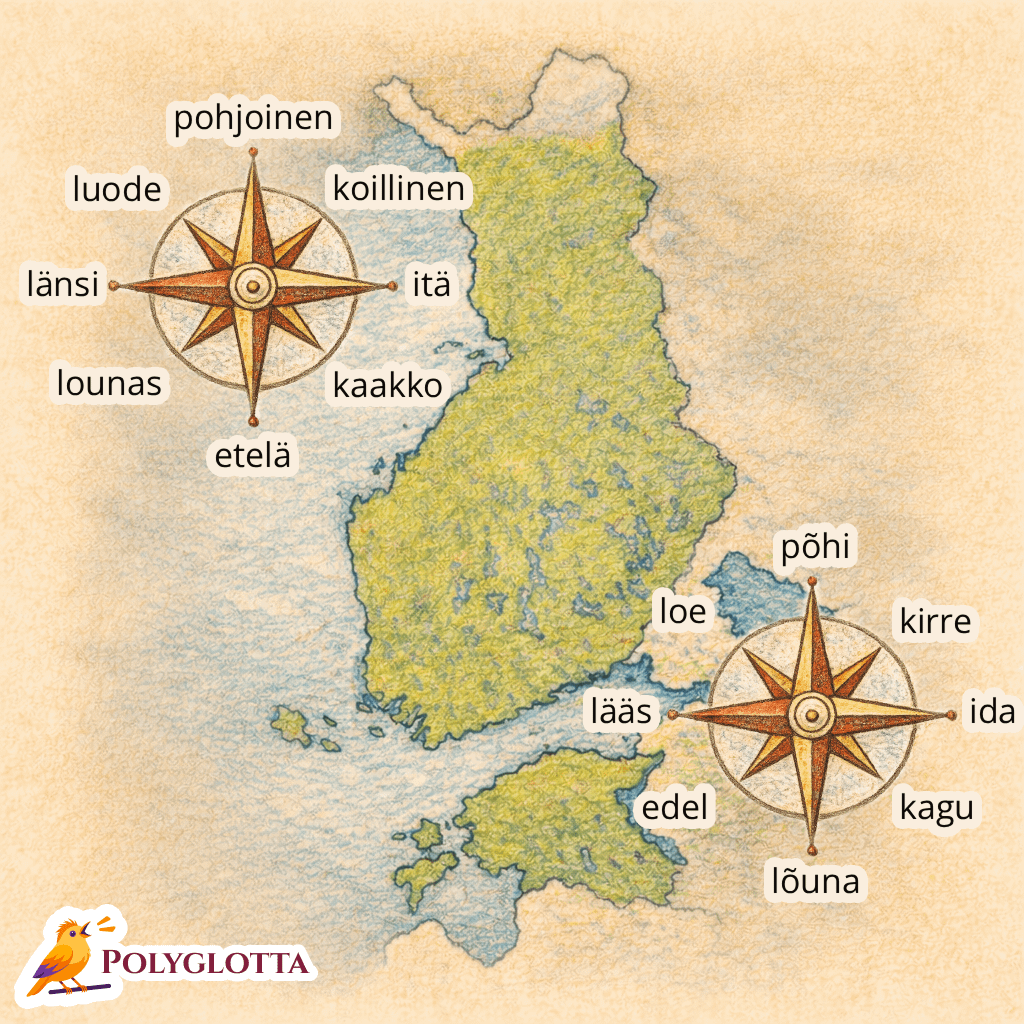 Intermediate directions and do Finns and Estonians eat lunch at different times?