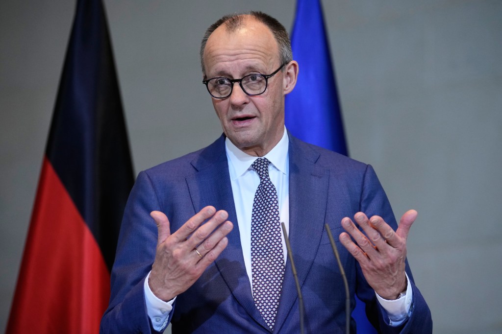 Friedrich Merz speaks during a press conference.