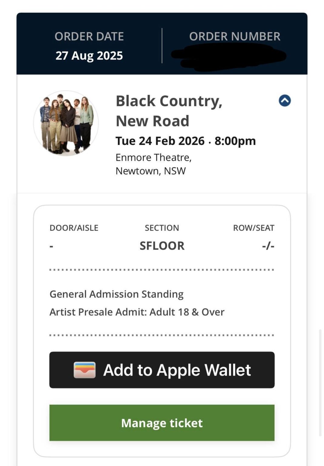 1x free GA Standing ticket to Black Country, New Road 24th Feb 2026